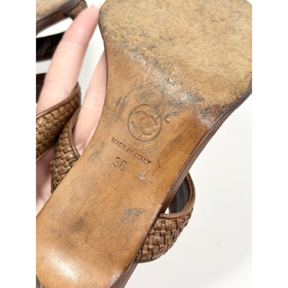 Chanel Brown Leather & Raffia Strap Heels Sandals CC Logo Vintage Sz EU 36 6 - Picture 12 of 13